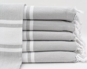 Gray Towel, 40x70 Striped Towel, Turkish Towel, Bridesmaid Towel, Gift Towel, Beach Towel, Wedding Towel, Bath Towel, Tablecloths Bll-Soft