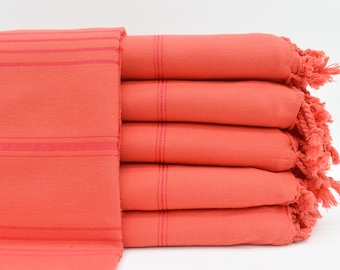 Turkish Towel, Beach Towel, 40x70, Towel,Vermilion Scarf Towel, Striped Towel, Wedding Towel, Cotton Towel, Decorative Towel Bll-BylSltn