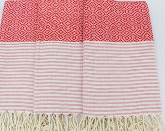 トルコタオル、レッドタオル、40x70、オーガニックタオル、ビーチ