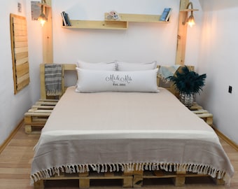 ULTRA SOFT Turkish Blanket, Summer Blanket, BEDSPREAD Turkish Cotton Blanket 82x94 210x240cm Beige Blanket Diamond Towel Throw Bll-Elms-Pk