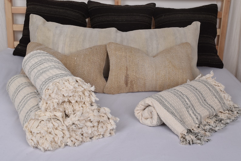 Picnic Blanket, Turkish Bedspread, Cream Blanket, Striped Throw, 71x95 Inches Wedding Gift Blanket, Pilates Blanket, Turkey Bedcover, image 6