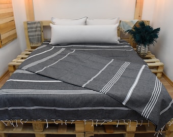 Black Throws, Turkish Blanket, Throw Blanket, Beach Blanket, 63"x91", Yoga Blanket,Bedspread 160x230cm, Bed cover, Tablecloth Bll-Sltn-Pk