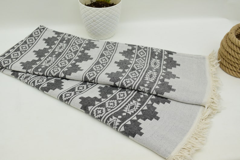 Kilim Throw Turkish Kilim Patterned Throw Large Blanket 75x83 Organic Cotton Towel, Bed , Table Cover Bedspread Black Throw Yrm-Jkrl-Pk image 4