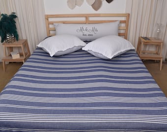 Gepersonaliseerde Turkse deken, gepersonaliseerde deken, marineblauwe sprei, gestreepte deken, 71 x 95 inch bruidsmeisje cadeau, bankworp,