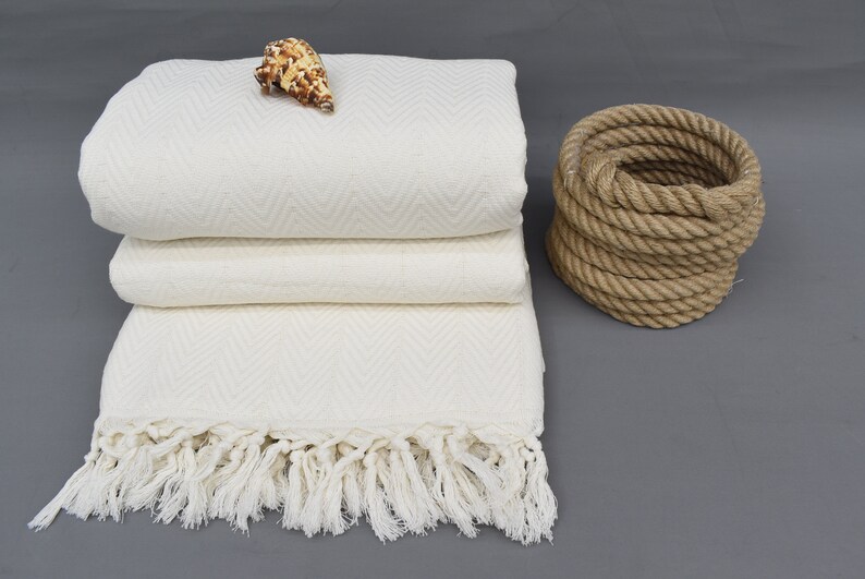 Turkish Blanket ,79x87 inch,Zigzag Towel, Off White Design Turkish Bed Blanket, Blanket, Wedding Blanket, Picnic Blanket,Bedcover Iso-Dml-Pk image 6