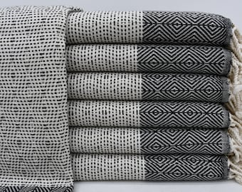 Sarong, Turkish Bath Towel, Organic Cotton Towel, Peshtemal, Chic Shawl, Black Bath Towel, Diamond Design Towel, 40&quot;x70&quot; Bath Towel, Iso-Nfs
