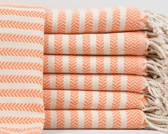Türkisches Handtuch, Handtuch personalisiert, Bio Handtuch, Baumwolltuch, Geschenkhandtuch, Orange gestreiftes Handtuch, 18"x37" Handtuch, Tkr-Sfr-Pshkr