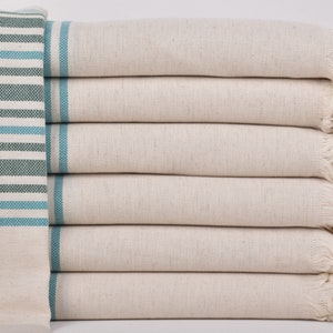 Personalized Towels, Custom Beach Towel, Dark Green-Petrol Blue Towel, Striped Linen Towel, 38x71 Inches Wedding Shower Gift, Sauna Towel,
