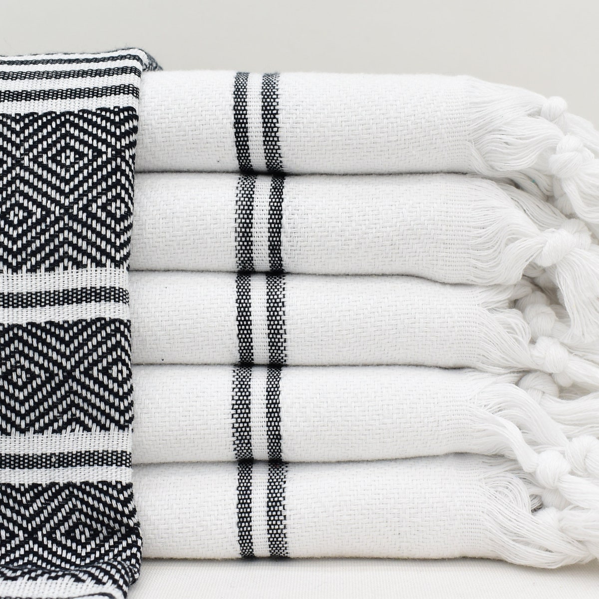 Black and White Turkish Hand Towel, 18"x40"