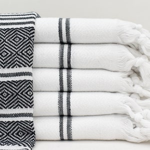 Black and White Turkish Hand Towel, 18"x40", Head Towel,Wedding Gift Towels,Turkey Hand Towel,Kitchen Towel,Dish Towels Bll-CzgElms-Pshkr
