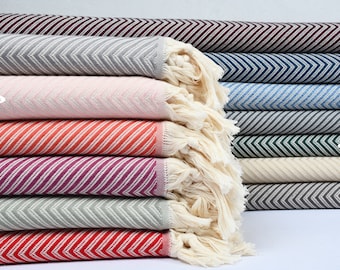 Large Towel, Winter Blanket, Turkish Blanket, Striped Bedspread, 79x91 Inches Cotton Blanket, Couch Cover, Oversize Blanket,