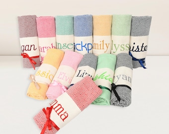 Personalized Organic Turkish Cotton Towel: Embroidered Wedding Favor