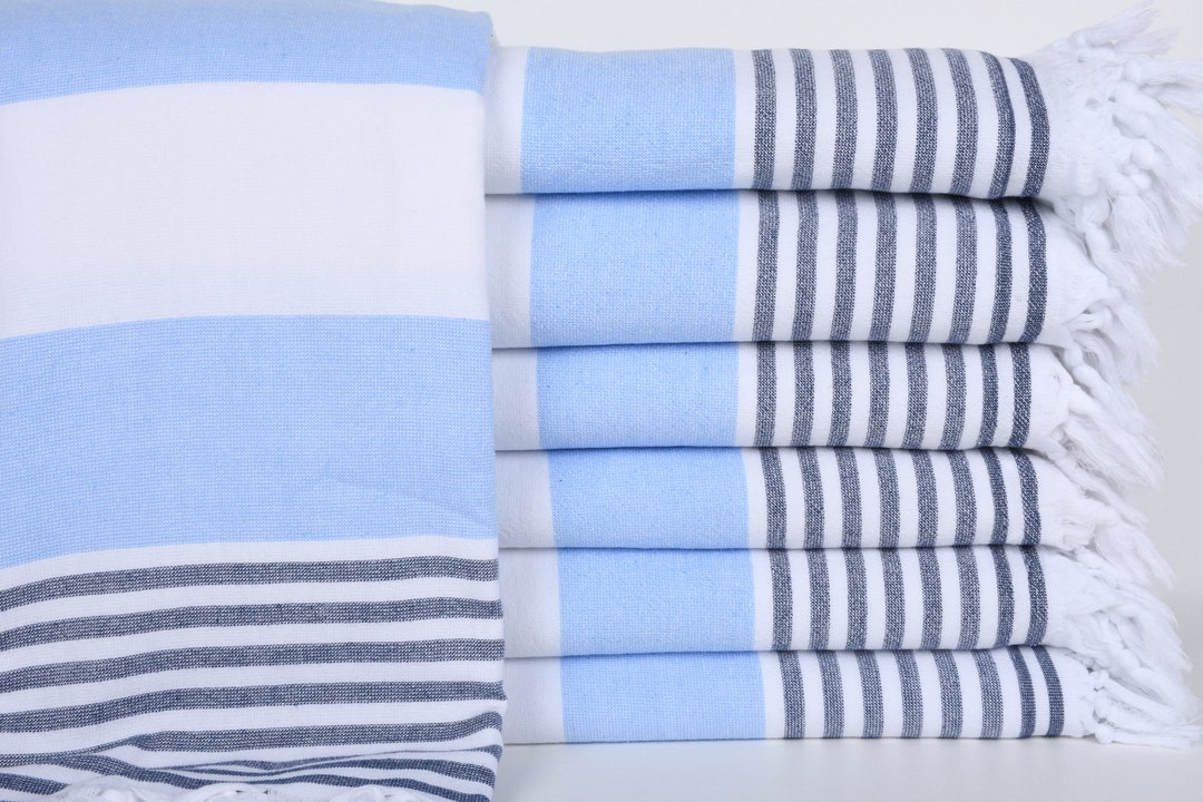 Organic Cotton Towels, Organic Beach Towel, Light Bluenavy Blue Towel