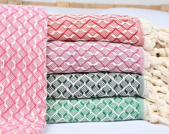 Turkish Blanket, Winter Blanket, Home Decor Blanket, Herringbone Throw, 95x95 Inches Cotton Bedspread, Table Cover, Turkish  Bedspread,