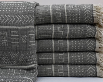 Turkish Blanket, Sofa Cover, Organic Cotton Blanket, Throw Blanket, Bedspread, Black Bed Cover, Picnic Blanket, 86&quot;x90&quot; Blanket, Shsr-Pk