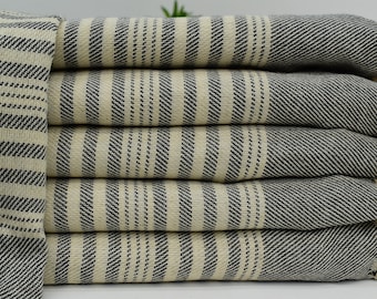 Black Striped Linen Towel Turkish Towel 40x70 Organic Cotton Towel, Organic Linen Towel, Handmade Towel Absorbent Towel Bath Tkr-RKtn