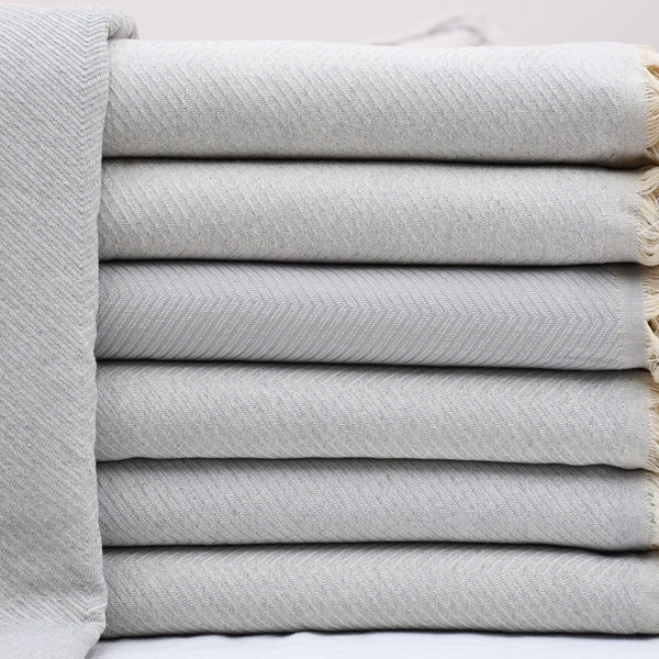 Organic Cotton Blanket, Throw Blanket, Turkish Blanket, Sofa Cover, Light Gray Bedspread, Diamond Blanket, 67"x86" Blanket, Shsr-Arrw-Pk