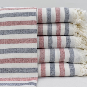 Turkish Striped Towel, VERY SOFT Towel, 40x66, Bathroom Towel, Turkish Bath Towel, Peshtemal Towel, Navy and Red Towel, Scarf Bll-CRSekrci