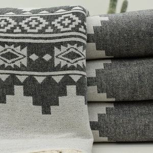 Kilim Throw Turkish Kilim Patterned Throw Large Blanket 75x83 Organic Cotton Towel, Bed , Table Cover Bedspread Black Throw Yrm-Jkrl-Pk image 1