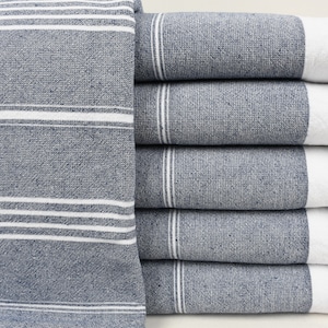 Turkish Peshtemal, Bath Towel, Bridesmaid Gift Towel, Cotton Towel, Navy Blue Towel, Terry Towel, Striped Towel, 36"x66" Towel, Bll-SltnTrry