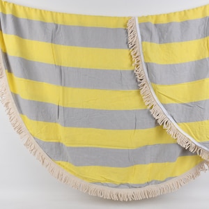Tischdecken, Baumwolltuch, türkisches Handtuch, Kreistuch, Strandtuch, Picknicktuch, Gelbes und graues rundes Handtuch, Cnt-KCYvrlk