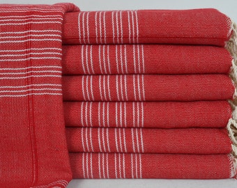 Pool Towel, Organic Cotton Towel, Turkish Bath Towel, Wedding Gift Towel, Red Peshtemal, Striped Design Towel, 36x70 Bath Towel, Bldn-Tgc