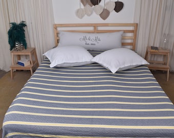 Home Decor Decke, Grau-blau-gelb gestreifte Decke, Couch Überwurf, Geschenküberwurf, Designer werfen, Sofa Überwurf, Sofa Überwurf