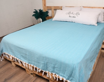 Wedding Blanket, Bedcover, Sofa Blanket, Bed Blanket, Turkish Blanket, Picnic Blanket, Turquoise Blanket, 78x86 inches Blanket, Iso-Dml-Pk