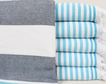 Navy and Turquoise TERRY Turkish Towels, 40x67, Bridesmaid Towels, Bath Towel, Beach Towel, SOFT Terry Towel, Wedding Gift Towel Bll-MrnTrry