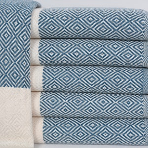 Organic Turkish Cotton Towel: Petrol Blue Diamond Weave, 36x70