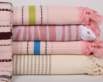 Organic Cotton Turkish Blanket Set: Handwoven Beach Throw, Sofa Cover (60x79 Inches)