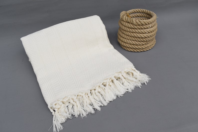 Turkish Blanket ,79x87 inch,Zigzag Towel, Off White Design Turkish Bed Blanket, Blanket, Wedding Blanket, Picnic Blanket,Bedcover Iso-Dml-Pk image 4