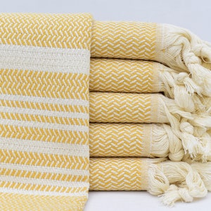Organic Turkish Cotton Hand Towel: Mustard Yellow Peshkir (20&quot;x40&quot;)