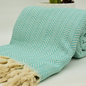 Turkish Blanket Herringbone Throw Bed Cover Table Cover Beach Throw Turkey Bed Rug Mint Green Blanket Arrow Throw  79x90 Bct-Arrw-Pk