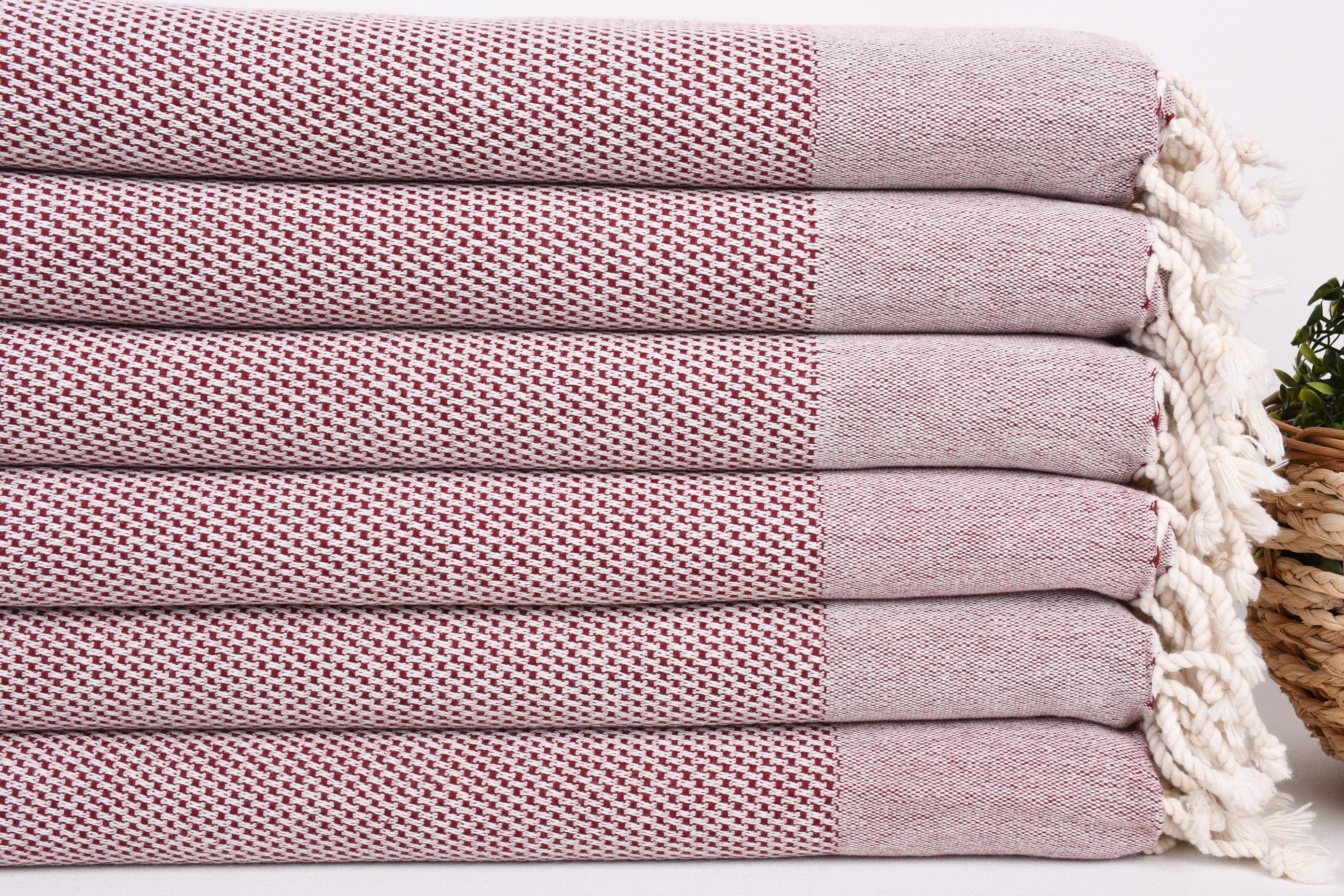 Geometric Embroidered Burgundy Cotton Tea Towels (Pair) - Burgundy Sparkles