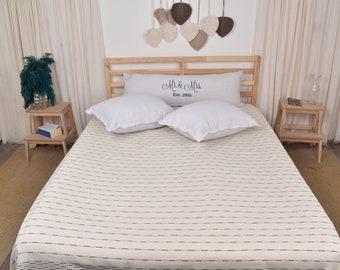 Woondecoratiedeken, gepersonaliseerde deken, marineblauwe sprei, gestreepte designsprei, 91 x 97 inch cadeau voor haar, designer plaid,