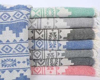 Toalha grande, cobertor turco, cobertor de inverno, manta kilim, cobertor de algodão de 142 x 214 cm, capa de sofá, cobertor de presente, cobertor decorativo