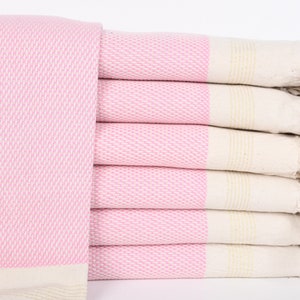 Toalla de playa orgánica, toallas de algodón orgánico, toalla rosa, toalla a rayas, 40 x 71 pulgadas, regalo de despedida de soltera, peshtemal navideño,