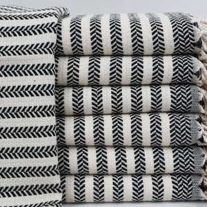 Turkish Hand Towel, Personalized Kitchen Towel, Gift Hand Towel,  Organic Hand Towel, Black Striped Towel, 18&quot;x37&quot; Towel, Tkr-Sfr-Pshkr
