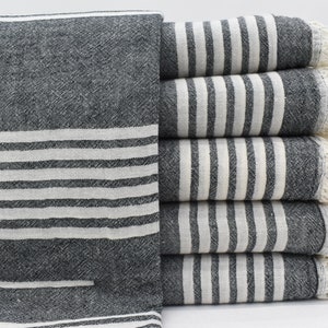 Black Towel, Geometric Towel, Handmade Towel, Turkish Towel, Beach Towel, Organic Cotton Towel, 36x70 Bath Towel, Pareo Towel Bll-Arblt