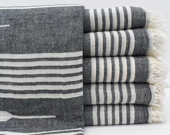 Black Towel, Geometric Towel, Handmade Towel, Turkish Towel, Beach Towel, Organic Cotton Towel, 36x70 Bath Towel, Pareo Towel Bll-Arblt