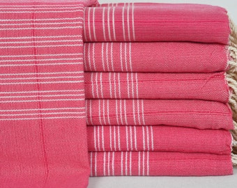 Turkish Bath Towel, Pareo, Wedding Gift Towel, Sarong, Organic Cotton Towel, Fuchsia Towel, Striped Design Towel, 36x70 Bath Towel, Bldn-Tgc