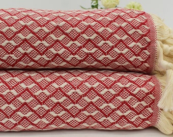 Turkish Blanket,Organic Blanket, Beach Blanket, Throw Blanket, Bedding Blanket, Bedspread, Red Camping Blanket, 95" x 103"  Bct-Pk-Tc