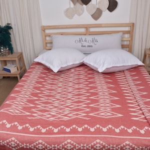 Turkish Blanket, Turkish Throw Blanket, Red Bedcover, Geometric Blanket, 60x71 Inches Couch Cover, Turkey Throw, Curtain Blanket,