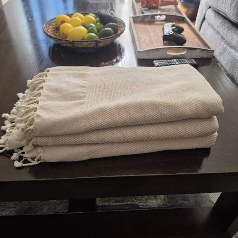 Luxurious Beige Turkish Towel 40x66 - Organic Cotton Bath Towel for Beach, Spa, Sauna, Home Decor - Lightweight Decorative Gift Towel image 13