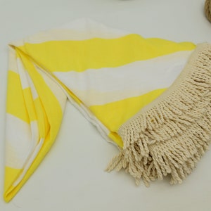 Yellow and White Striped Round Beach Towel, Turkish Towel, Round Towel
