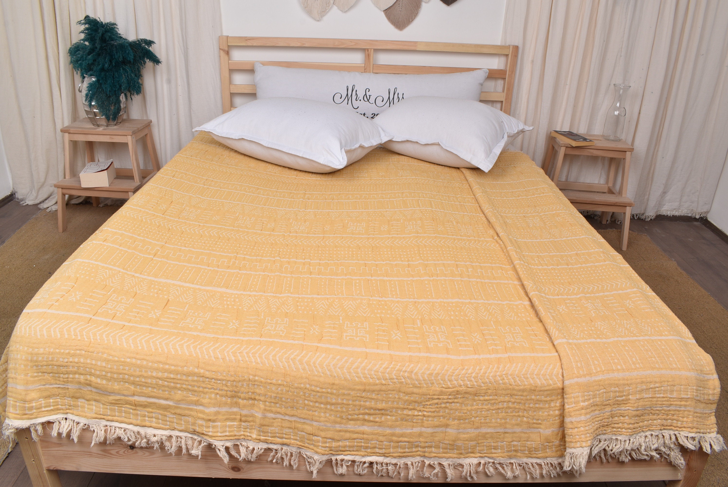 Wholesale Blankets, Turkish Bedspread, Yellow Bedcover, Ethnic Design Blanket, 56x75 Inches Wholesale Blankets, Bedding Bedspread,