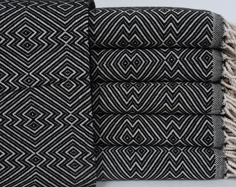 Wedding Gift Towel, Holiday Towel, Turkish Towel, Hammam Peshtemal, Pareo, Black Towel, Diamond Design Towel, 36"x70" Bath Towel Iso-Atm