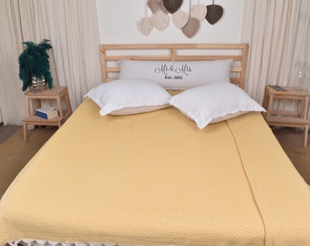 Turkish Throw Blanket, Sofa Blanket, Mustard Bedspread, Chevron Blanket, 63x75 Inches Couch Cover, Oversize Blanket, Bedding Bedcover,