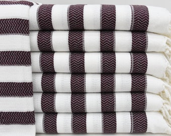 Bath Towel, Turkish Peshtemal, Organic Towel, Chic Shawl, Tablecloths, Fouta, Burgundy Towel, Striped Bath Towel, 40"x70" Towel, Bct-Bck